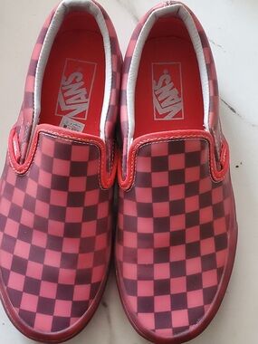 Vans Slip-On Checkerboard Loafers in Red and Pink
